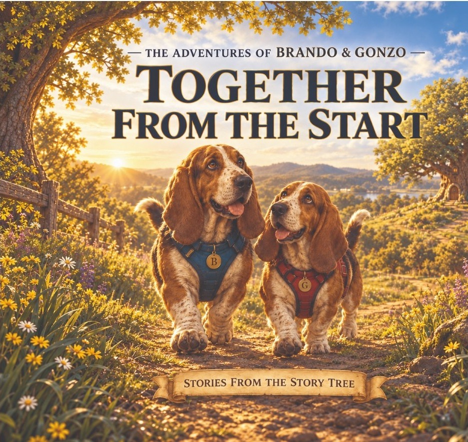 Together From the Start book cover featuring Brando and Gonzo walking together